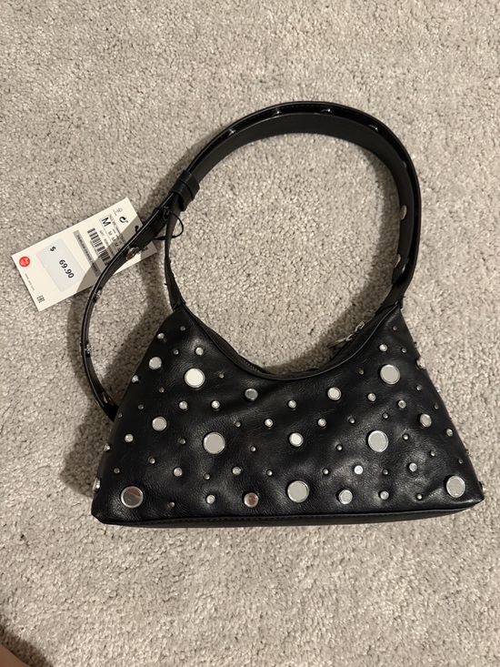 Zara Handbags - Zara Black Studded Mini Shoulder Bag with Silver Accents